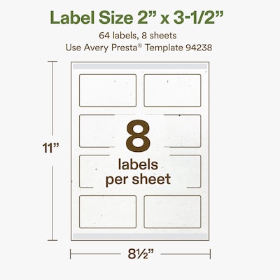 Avery Hemp Rectangle Laser/Inkjet Multipurpose Labels, 2" x 3-1/2", Off-White (64/Pack)