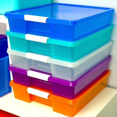 Storex Stack & Store Polypropylene Box Craft Organizer, 15" x 13" x 3", Assorted Colors, 5-Pack (STX63202U05C)