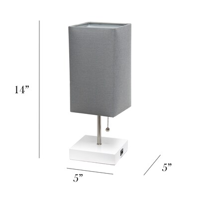 Simple Designs Petite White Stick Lamp with USB Charging Port and Fabric Shade, Gray (LT1088-GOW)