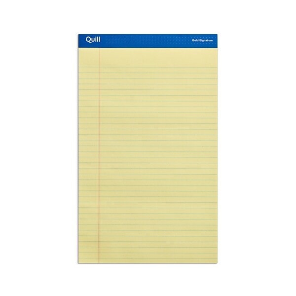 Quill Brand® Gold Signature Premium Series Legal Pad, 8-1/2 x 14, Wide Ruled, Yellow, 50 Sheets/Pad, 12 Pads/Pack (742272)