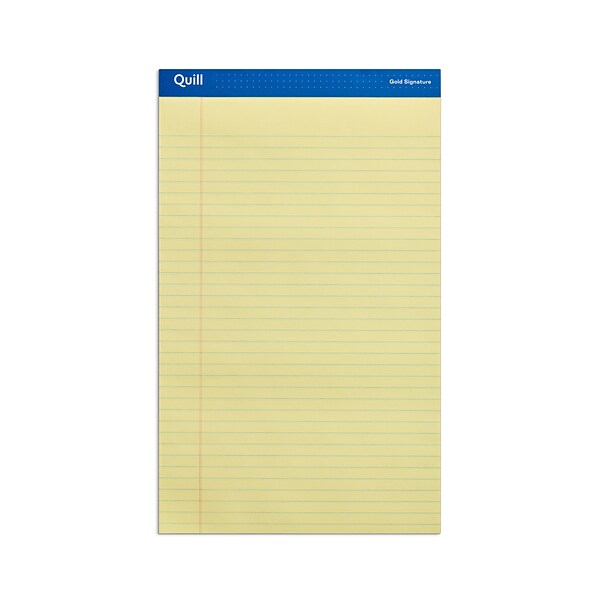 Quill Brand® Gold Signature Premium Series Legal Pad, 8-1/2 x 14, Wide Ruled, Yellow, 50 Sheets/Pad, 12 Pads/Pack (742272)