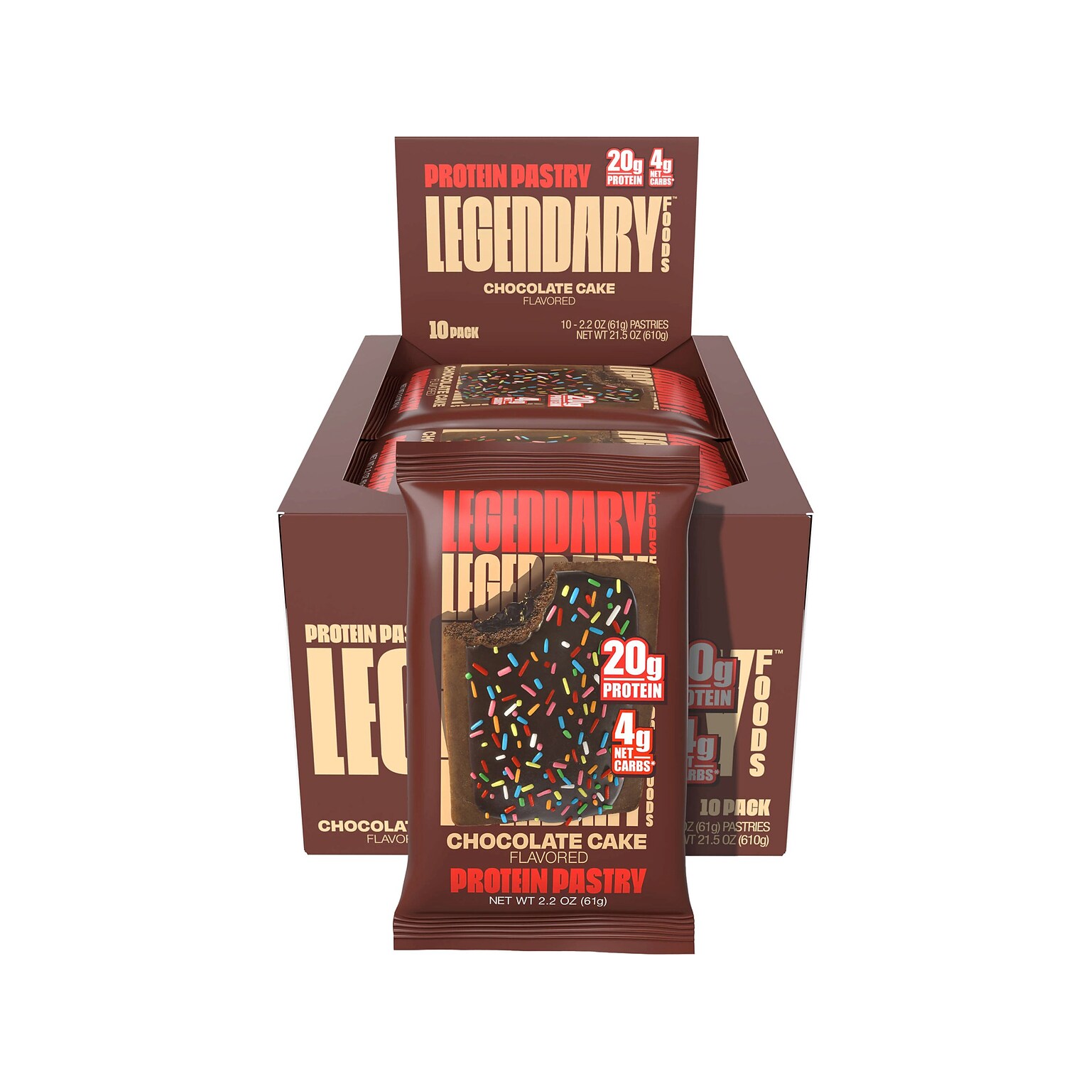 Legendary Foods Chocolate Cake Protein Pastry, 2.2 oz., 10/Box (10086)