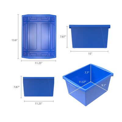 Storex Polypropylene/PP 4 Gallon Classroom Storage Bin, 7.9" x 11.3" x 13.6", Blue, 3/Bundle (STX61451U06C-3)