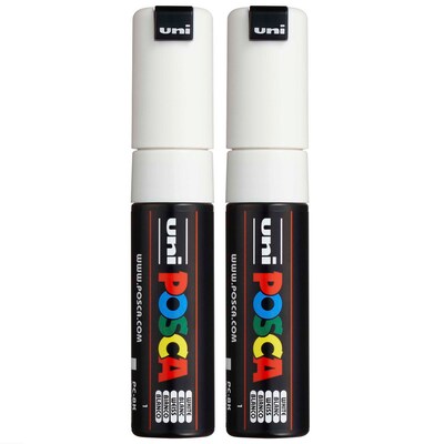 POSCA PC-8K Water Based Paint Marker, Broad Chisel Tip, White, 2/Pack (UBCPC8KWHITE-2)