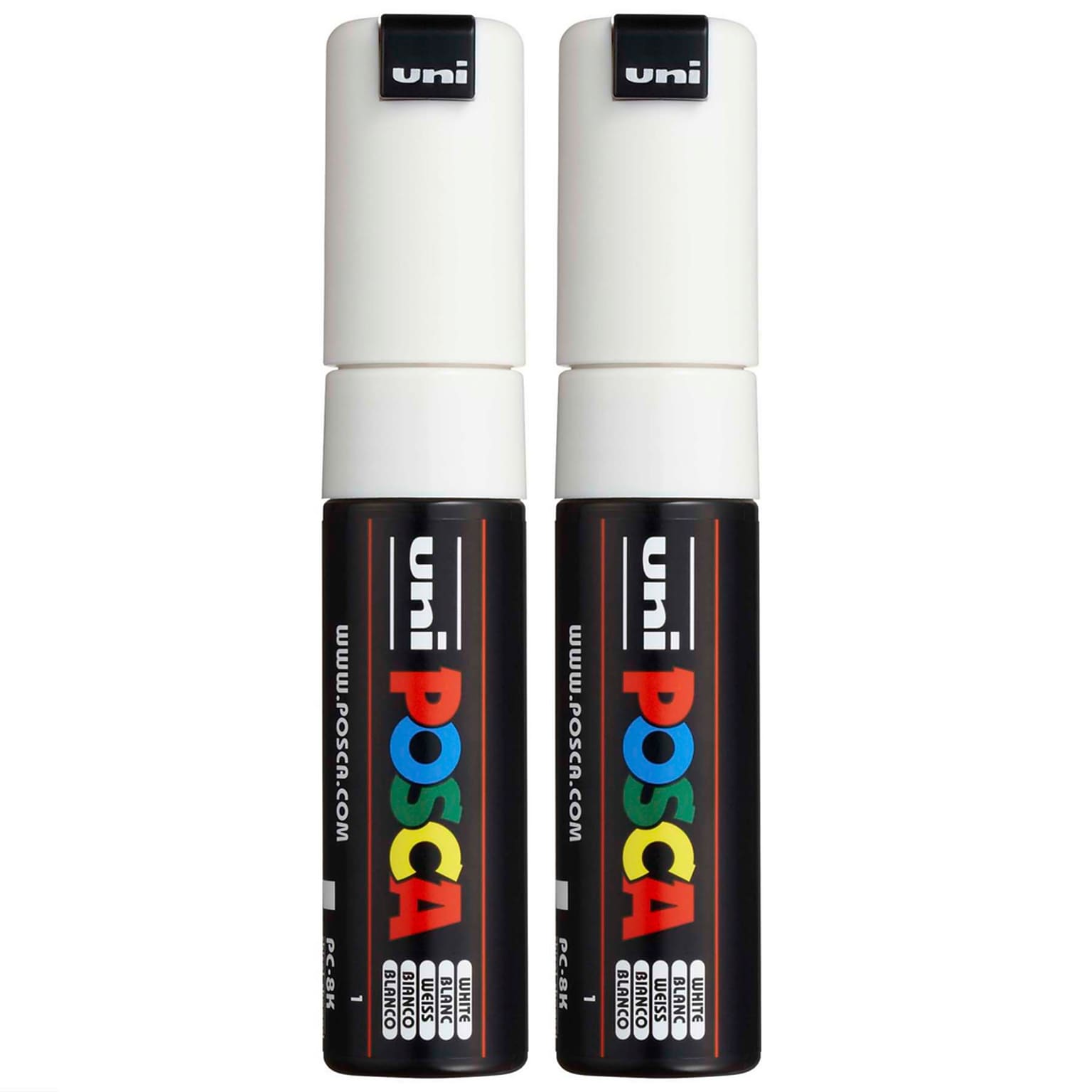 POSCA PC-8K Water Based Paint Marker, Broad Chisel Tip, White, 2/Pack (UBCPC8KWHITE-2)