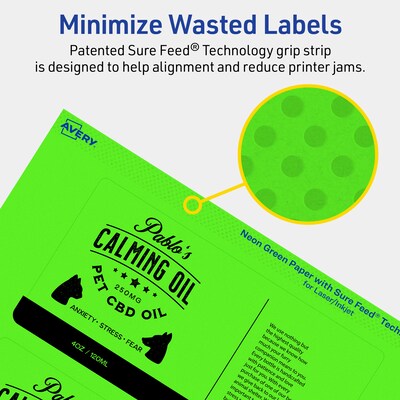 Avery Laser/Inkjet Multipurpose Rectangle Labels, 3" x 6", Neon Green, 30/Pack (94249)
