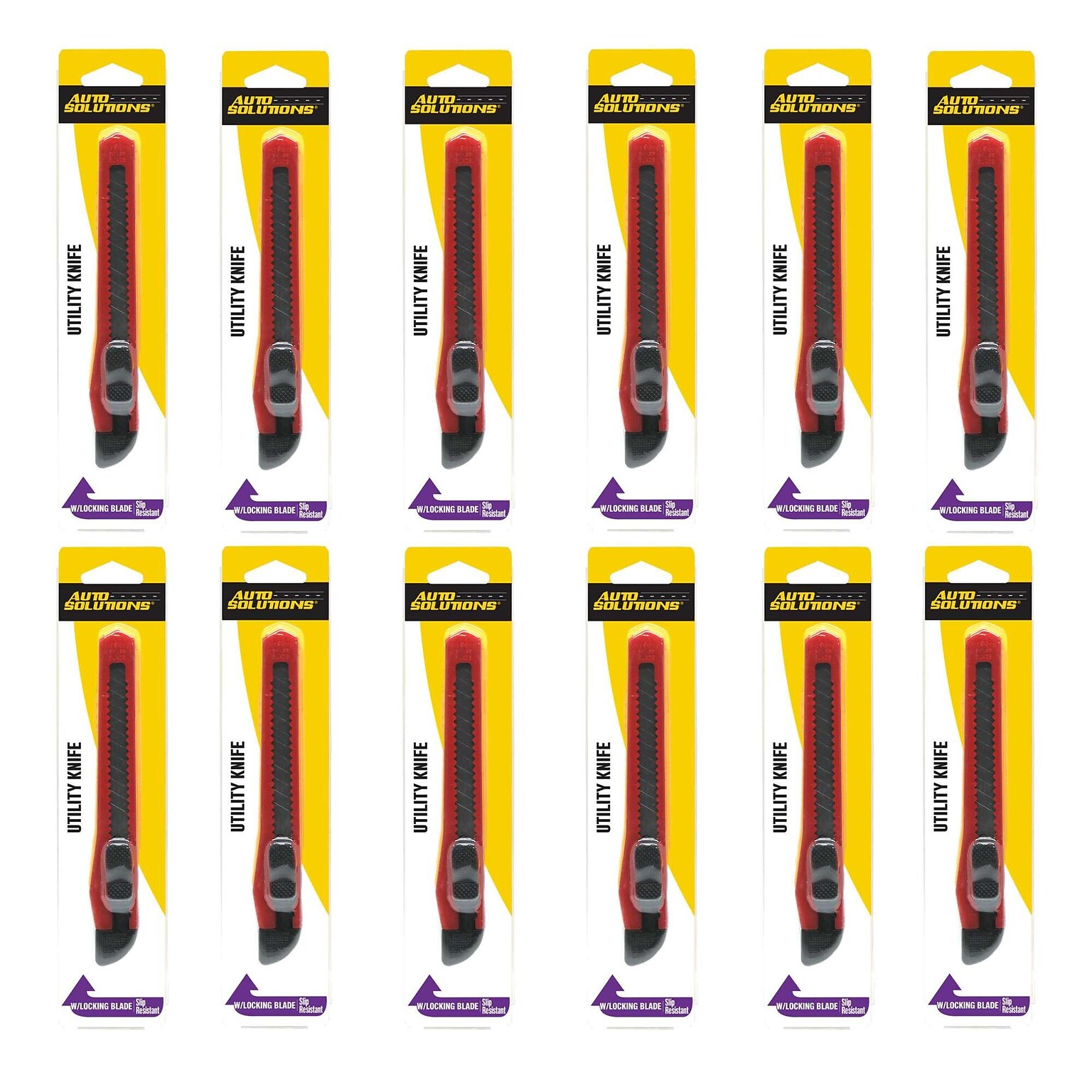 Auto Solutions Utility Knife with Locking Blade, Red & Blue, 12/Pack, 12 Packs/Carton (14727)