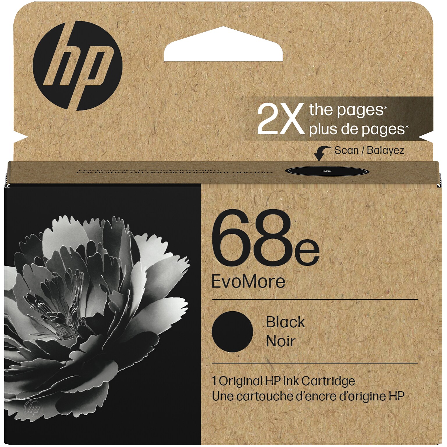 HP 68e EvoMore High Yield Black Ink Cartridge, Works with Envy 6100e, 6500e Series (7FP22TN)