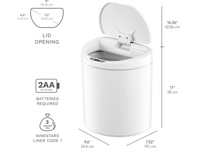 Nine Stars Plastic Sensor Trash Can, 2.1-Gallon, White (DZT-8-29)