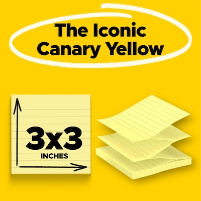 Post-it Pop-up Notes, 3 x 3, Canary Collection, Lined, 100 Sheet/Pad, 6 Pads/Pack (R335)