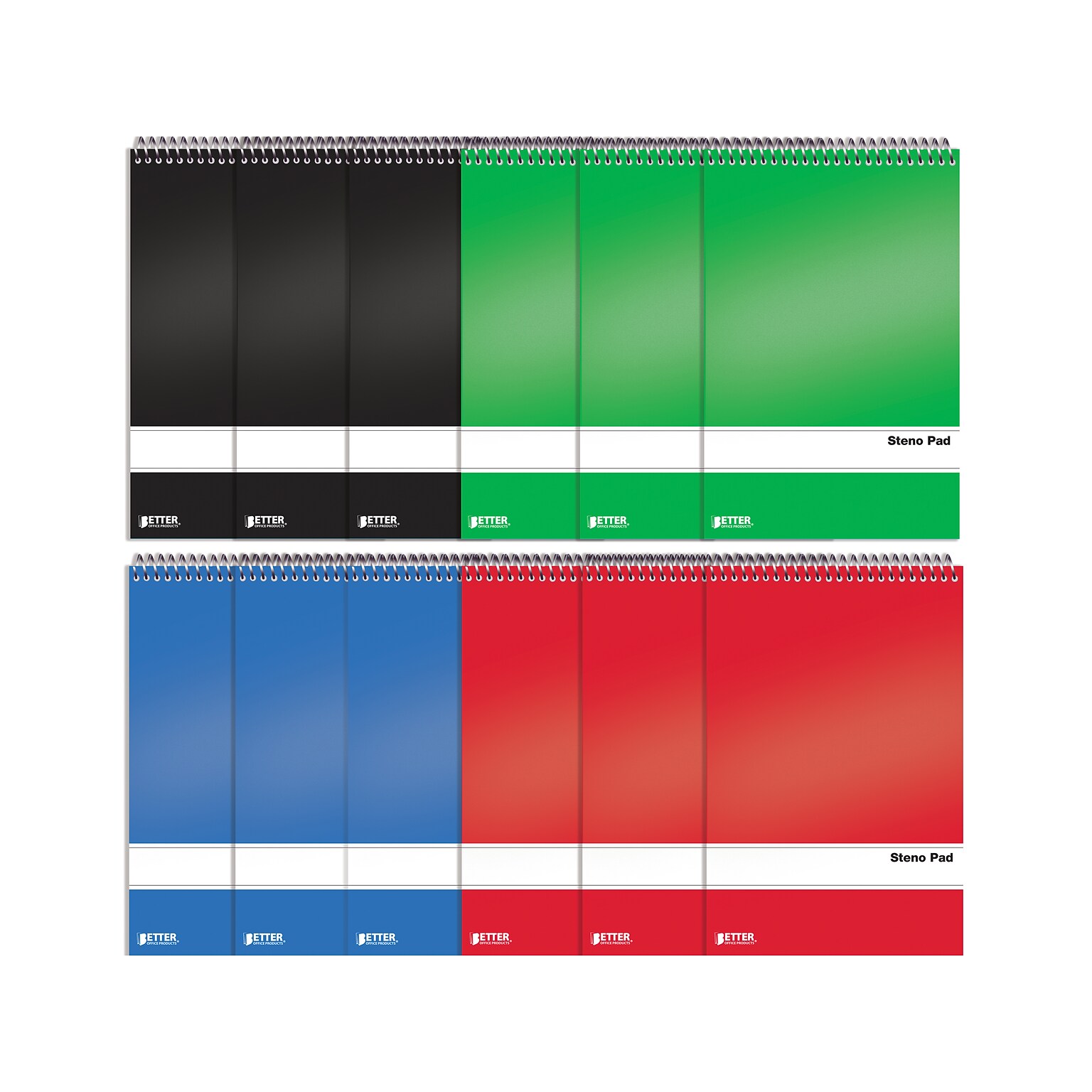 Better Office Steno Pad, 6 x 9, Gregg Ruled, Assorted Colors, 80 Sheets/Pad, 12 Pads/Pack (25812-12PK)