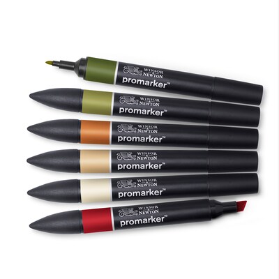Winsor & Newton Promarker Dual-Tip Landscape Tones 1 Alcohol Based Marker, 6/Pack (WNX0290117)