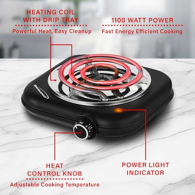 Brentwood 1,100-Watt Countertop Electric Single Burner, Black (TS-323BK)