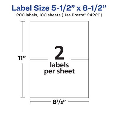 Avery Laser/Inkjet Multipurpose Rectangle Labels, 5.5" x 8.5", White, 200 Labels/Box (94229)