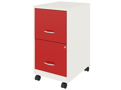 Space Solutions SOHO Smart File 2-Drawer Mobile Vertical File Cabinet, Letter Size, Lockable, Pearl White/Lava Red (25334)