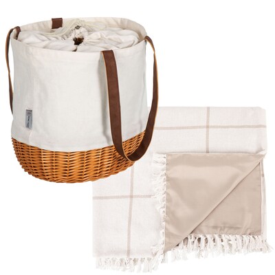 Montecito Picnic Blanket with Hand Willow Basket Tote