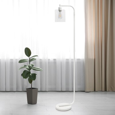 Simple Designs Antique Style Industrial Iron Lantern Floor Lamp with Glass Shade, White (LF1036-WHT)