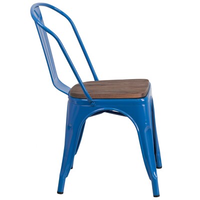 Flash Furniture Luke Contemporary Metal/Wood Stackable Dining Chair, Blue, 4/Pack (4CH31230BLW)