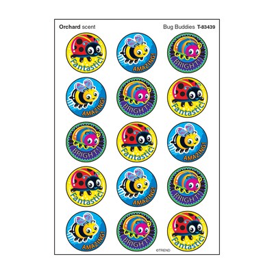 Trend Enterprises Bug Buddies Orchard Scent Stickers, Assorted Colors, 60 Stickers/Pack, 6 Packs/Bundle (T-83439)