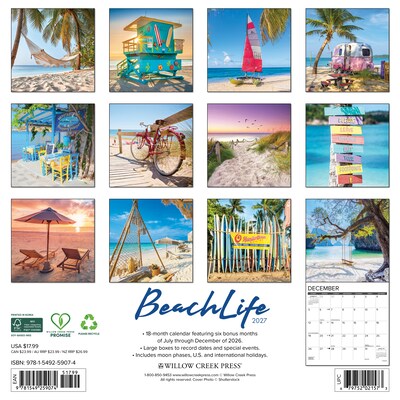 2027 Willow Creek Beach Life 12 x 12 Monthly Wall Calendar, Assorted Colors (59074)
