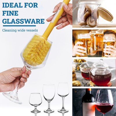 BISON LIFE 4" Polyester Goblet Cleaning Brush, Yellow, 6/Pack (BPKH-CB11-Y-6)