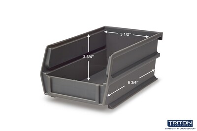 Triton Products LocBin Medium Stackable Plastic Storage Bin, 3" x 4.125"x 7.375", 1.58 Qt., Gray, 24/Pack (3-220GRWS)