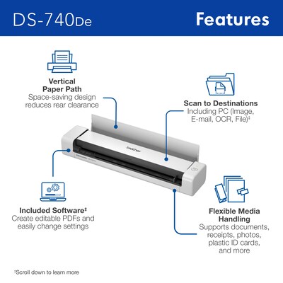 Brother DSmobile DS-740De USB Duplex Portable Document Scanner, White (DS-740De)