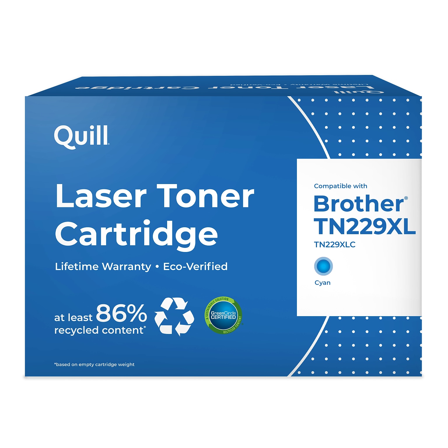 Quill TN229XL Remanufactured Cyan High Yield Toner Cartridge Replaces Brother TN229XLC, Prints up to 2,300 pages (QUL201685P)