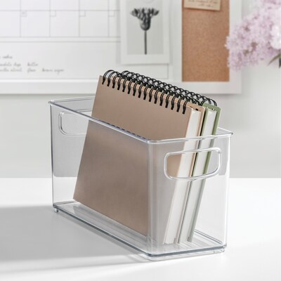 iDESIGN Small Stackable Plastic Storage Bin with Handles, 5" x 4" x 10", Clear, 4/Pack (95586N)