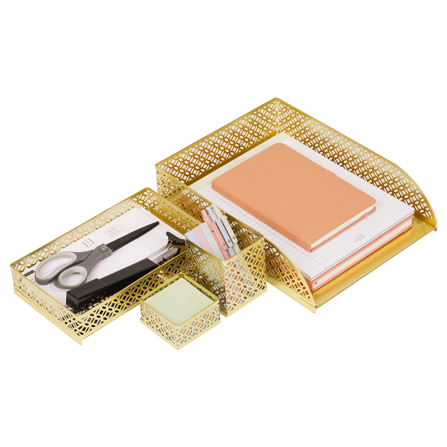 Mind Reader Metal Desk Organizer Set, Gold, 4 Pieces/Set (DESK4-GLD)