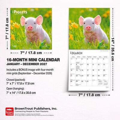 2027 BrownTrout Piglets 7" x 7" Monthly Wall Calendar (9798330709816)
