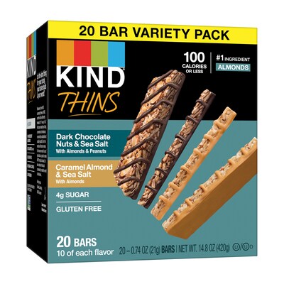 KIND Thins Gluten Free Bar Variety Pack, 14.8 oz., 20 Bars/Box (41888)