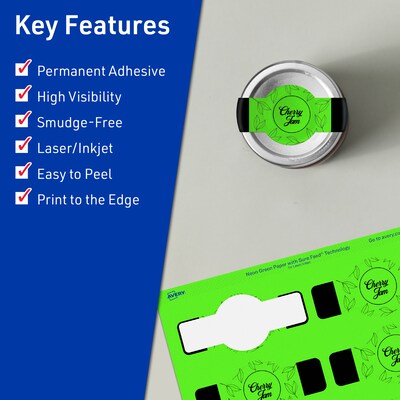 Avery Decorative Edge Multipurpose Labels, 1.5 x 3.5, Neon Green, 200/Pack (94122)