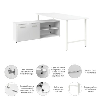 Bush Business Furniture Hustle 72"W Computer Desk and Low Storage Cabinet with Doors and Shelves, White (HUS012WH)