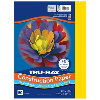 Tru-Ray 9 x 12 Construction Paper, Yellow, 50 Sheets/Pack, 10 Packs/Bundle (PAC103004-10)