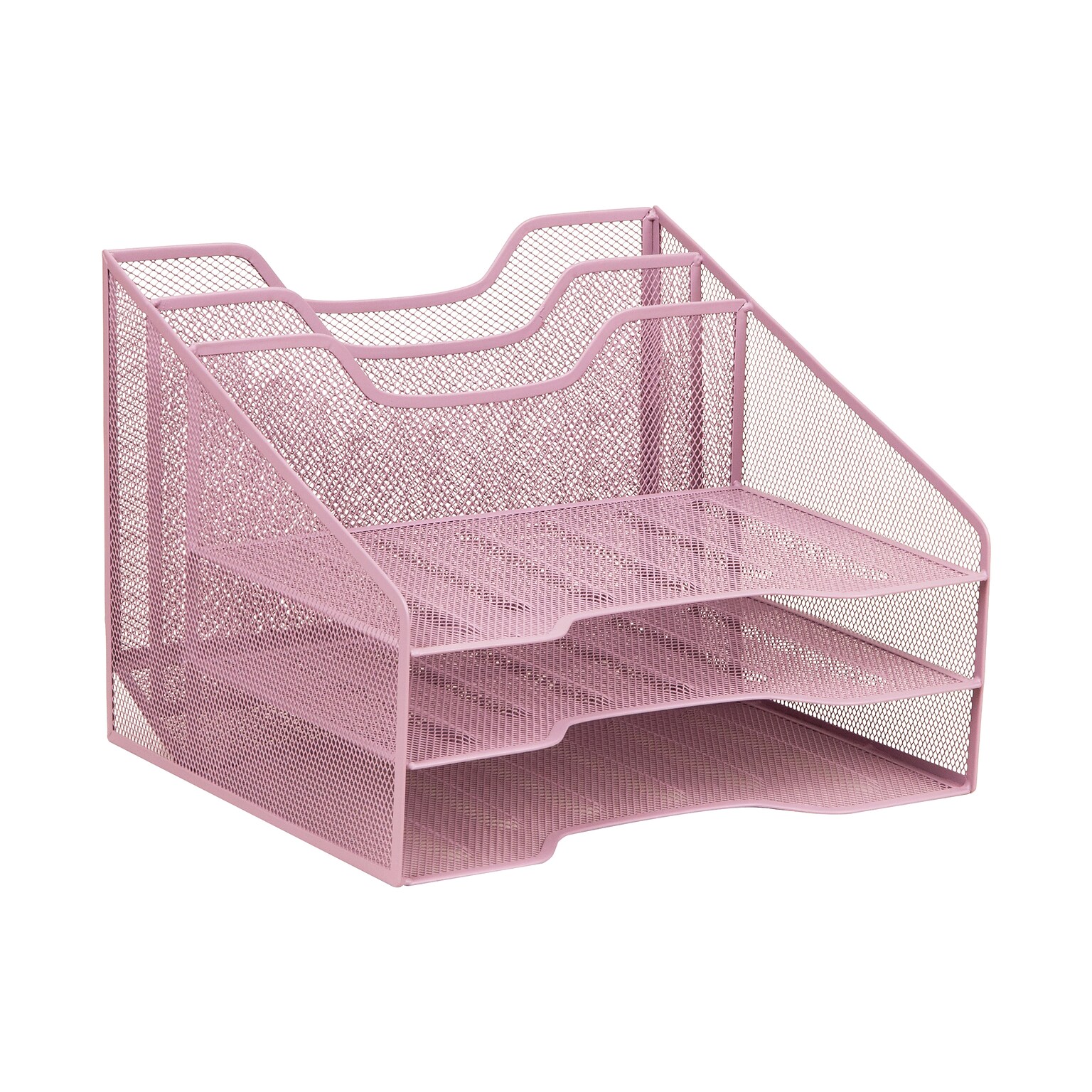 Staples 5-Compartment Metal Mesh Desktop File Organizer, Dusty Pink (ST63828)
