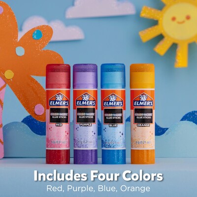 Elmer’s Color n Glitz Glue Sticks, Washable, Assorted Colors, 0.21 oz, 4/Pack