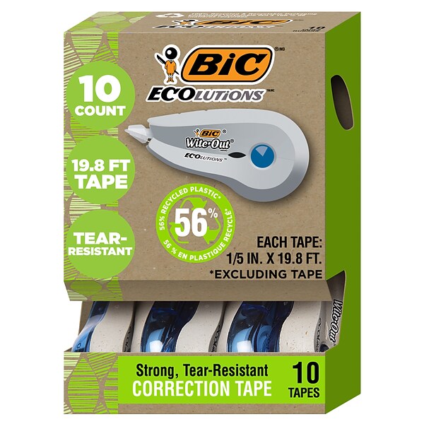BIC Ecolutions WiteOut Brand Correction Tape, White, 10/Pack (WOET10