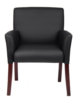 Boss Office Products Box Arm Faux Leather Guest Chair, Black/Mahogany (B619)