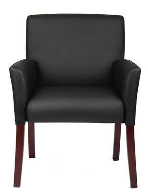 Boss Office Products Box Arm Faux Leather Guest Chair, Black/Mahogany (B619)