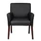 Boss Office Products Box Arm Faux Leather Guest Chair, Black/Mahogany (B619)