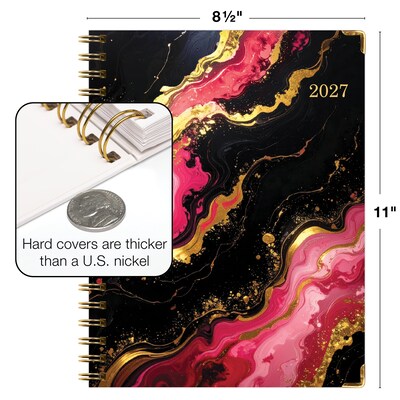 2027 Excello Brands 9" x 11" Weekly & Monthly Standard Planner, Paperboard Cover, Dark Gold Marble (FSHN-CY27-8511-55)