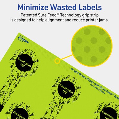 Avery Printable Decorative Edge Multipurpose Labels, 1.5" x 4", Bright Green, 160/Pack (94116)