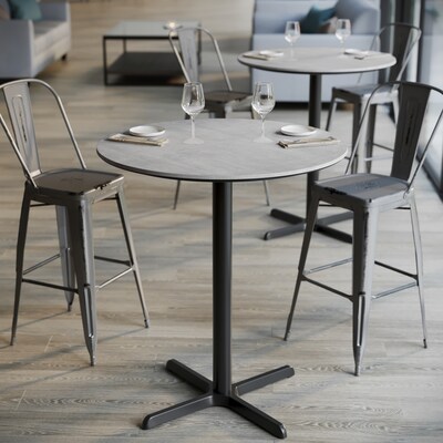 Flash Furniture Acadia 36" Round Wooden Dining Table with X-Base, Gray Faux Concrete/Black Base (STRD36CGT3030B)