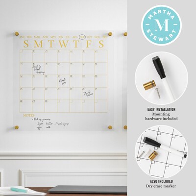 Martha Stewart Grayson Acrylic Gold Print Dry Erase Wall Calendar with Notes, 18 x 18 (BRACS284545