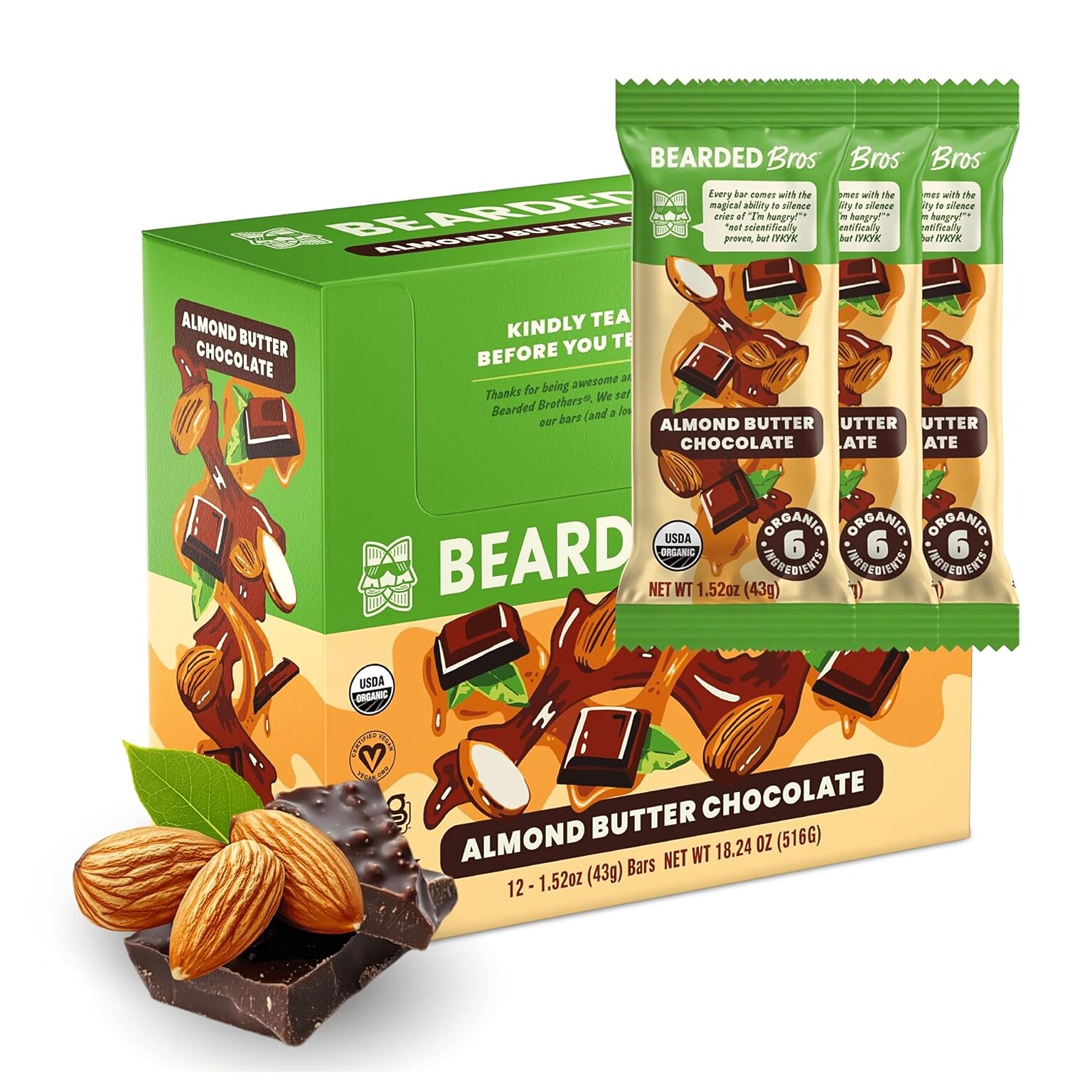 Bearded Bros Gluten Free Almond Butter Chocolate Energy Bar, 1.52 oz., 12/Pack (220-02918)