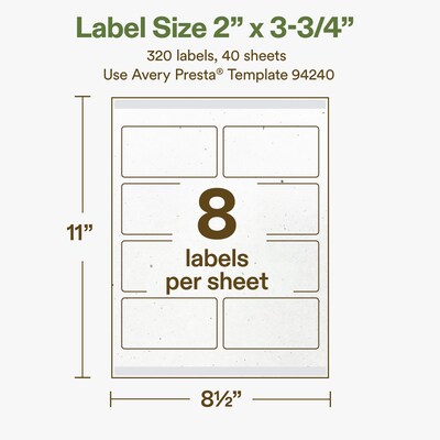 Avery Hemp Rectangle Laser/Inkjet Multipurpose Labels, 2" x 3-3/4", Off-White (320/Box)