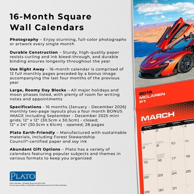 2026 Plato Supercars 12" x 12" Monthly Wall Calendar (9798330706891)
