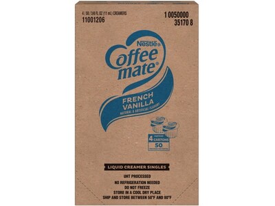 Coffee mate French Vanilla Lactose Free Liquid Creamer, 0.38 fl. oz., 50/Dispenser, 4 Dispensers/Carton (NES35170)