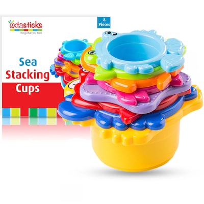Extasticks Beautiful Colored Stacking Cups With Sea Animals, Multicolored (EXAE3300)